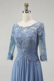 Dusty Blue Lace A Line Chiffon Mother of the Bride Dress