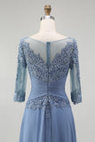 Dusty Blue Lace A Line Chiffon Mother of the Bride Dress