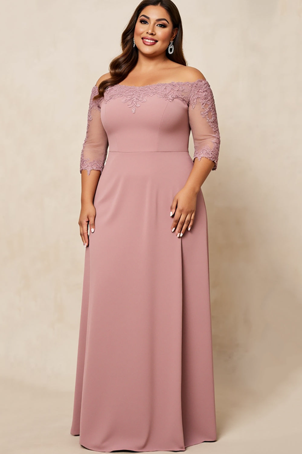 Dusty Rose A Line Off The Shoulder Satin Plus Size Mother of the Bride Dress