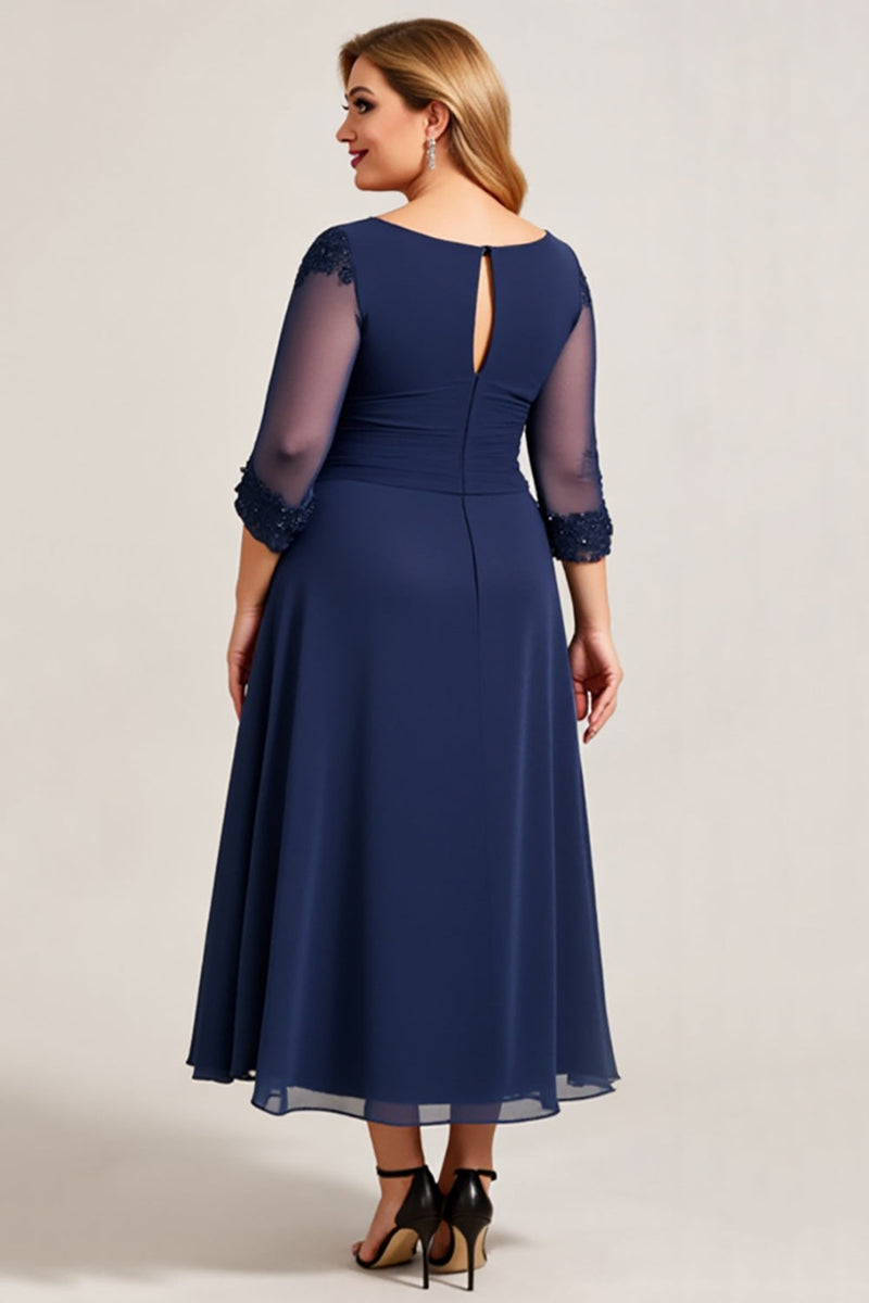 Load image into Gallery viewer, Navy A Line Chiffon Ruched Plus Size Mother of the Bride Dress