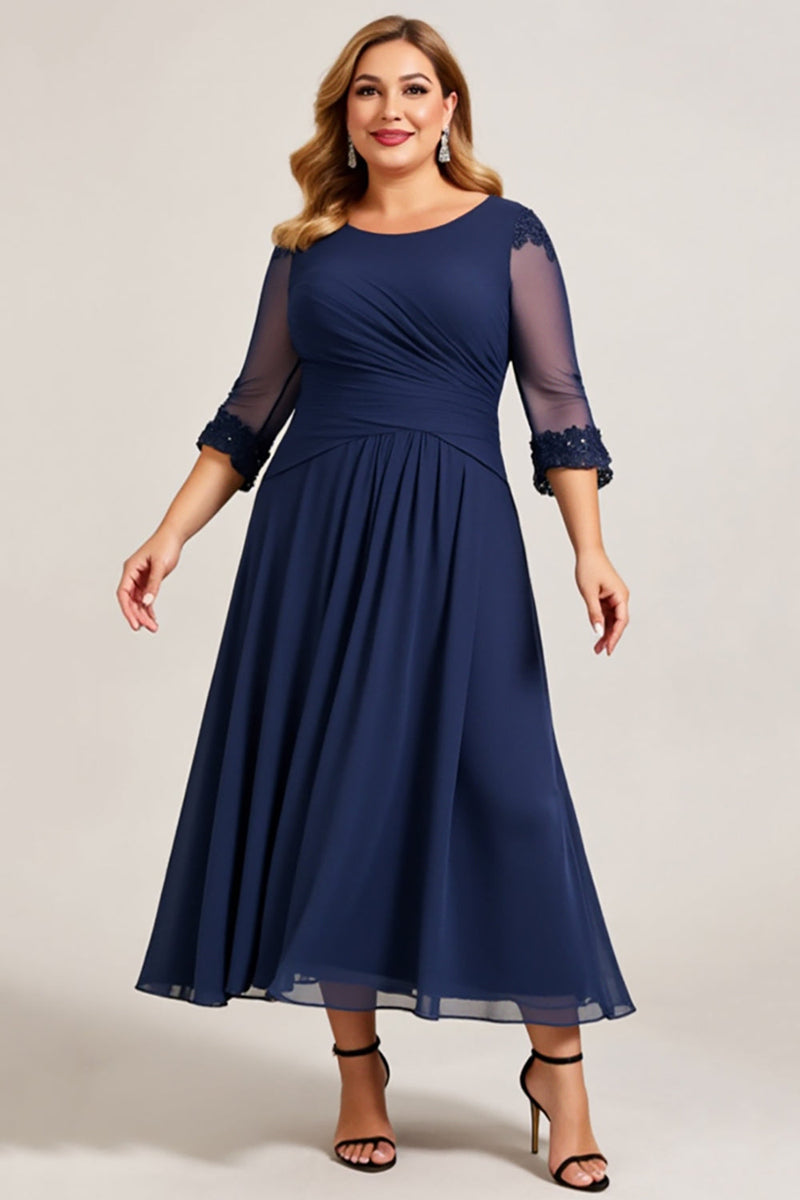 Load image into Gallery viewer, Navy A Line Chiffon Ruched Plus Size Mother of the Bride Dress
