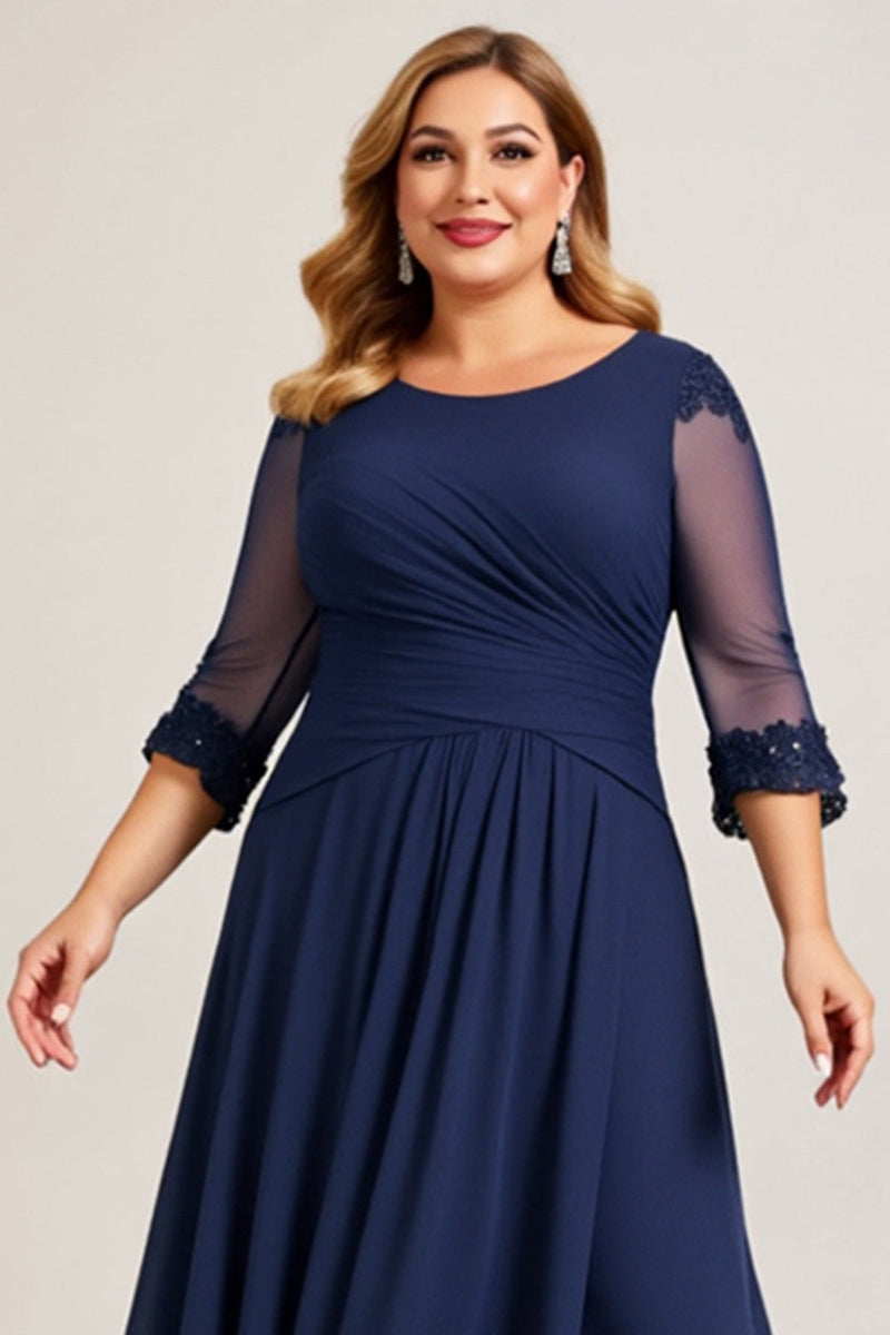 Load image into Gallery viewer, Navy A Line Chiffon Ruched Plus Size Mother of the Bride Dress