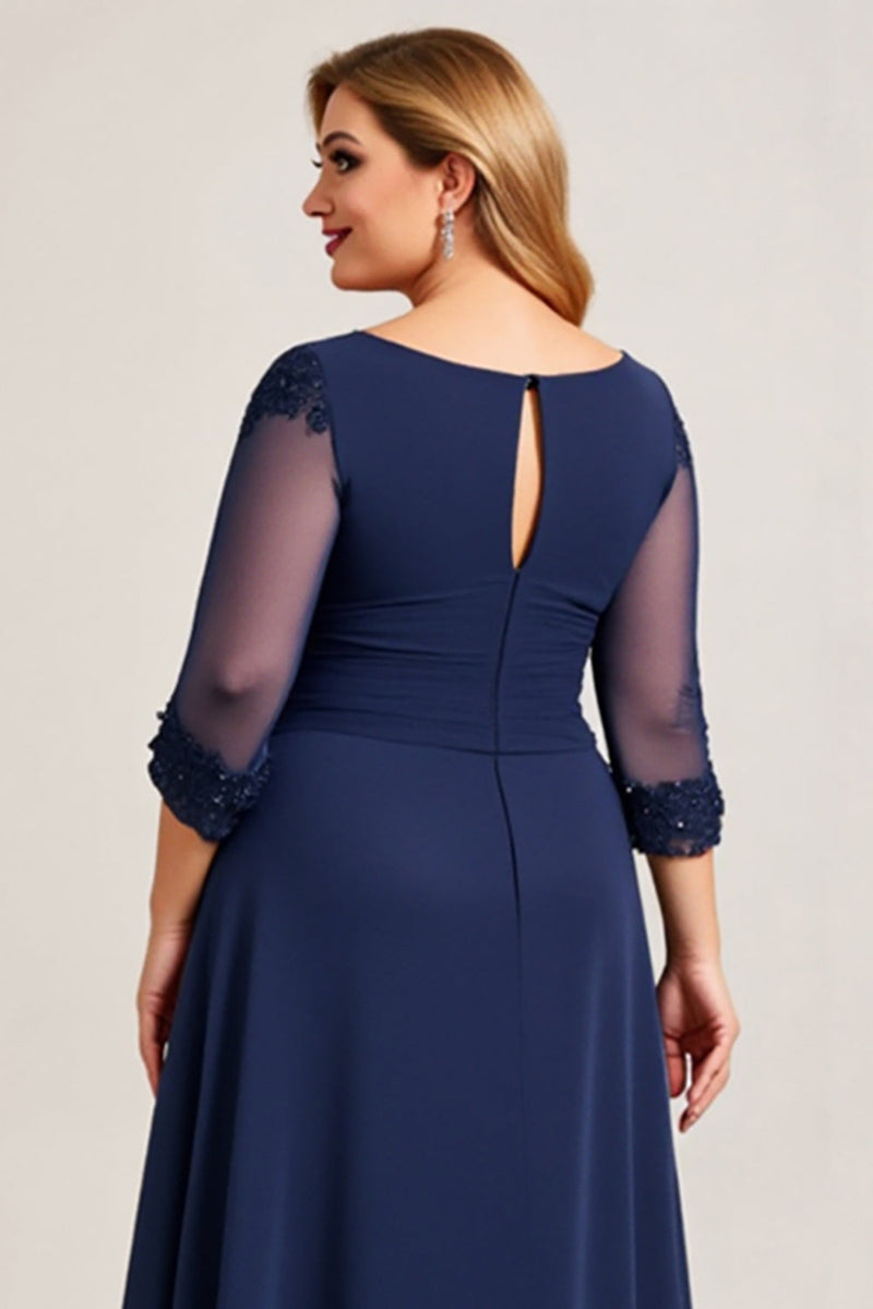 Load image into Gallery viewer, Navy A Line Chiffon Ruched Plus Size Mother of the Bride Dress