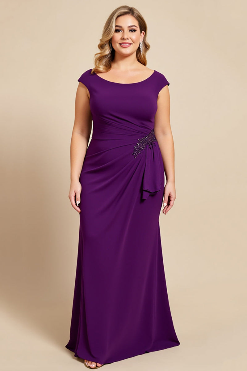 Load image into Gallery viewer, Purple Boat Neck Mermaid Chiffon Plus Size Mother of the Bride Dress