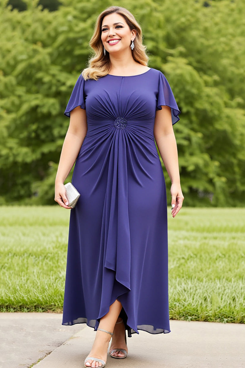 Load image into Gallery viewer, Navy Chiffon Ruched Plus Size Mother of the Bride Dress
