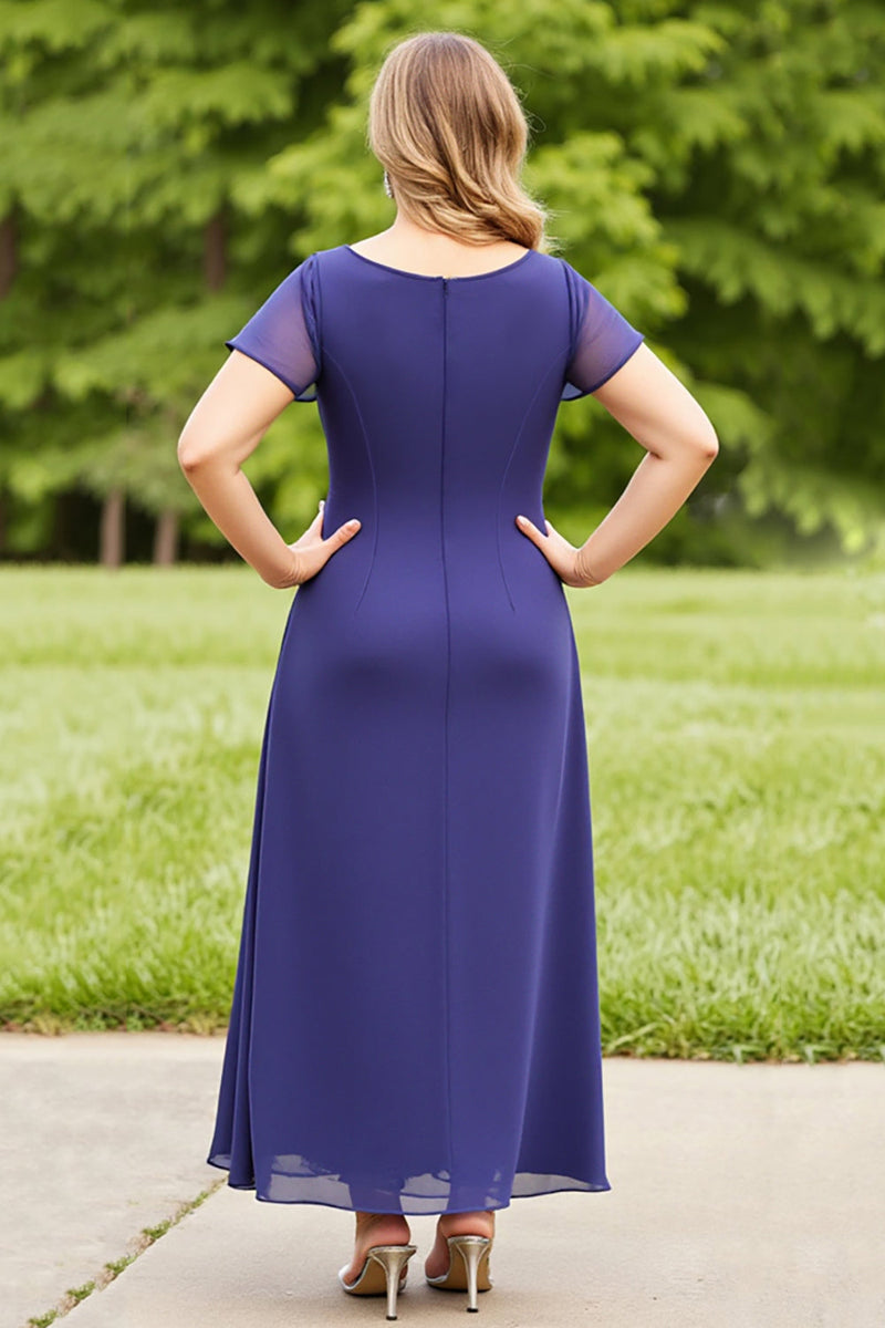 Load image into Gallery viewer, Navy Chiffon Ruched Plus Size Mother of the Bride Dress