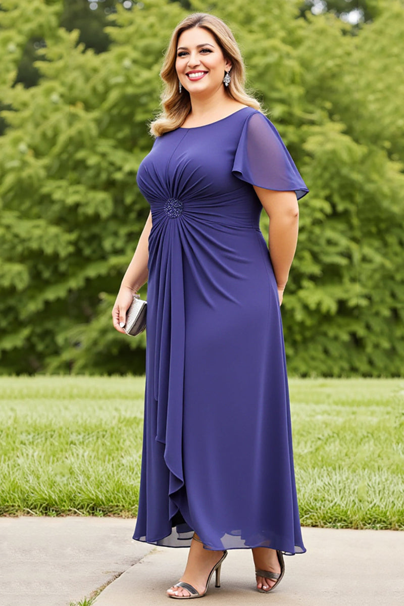 Load image into Gallery viewer, Navy Chiffon Ruched Plus Size Mother of the Bride Dress