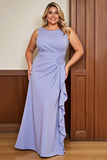 Lavender Sheath Ruffled Ruched Plus Size Mother of the Bride Dress