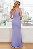 Lavender Sheath Ruffled Ruched Plus Size Mother of the Bride Dress