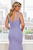 Lavender Sheath Ruffled Ruched Plus Size Mother of the Bride Dress