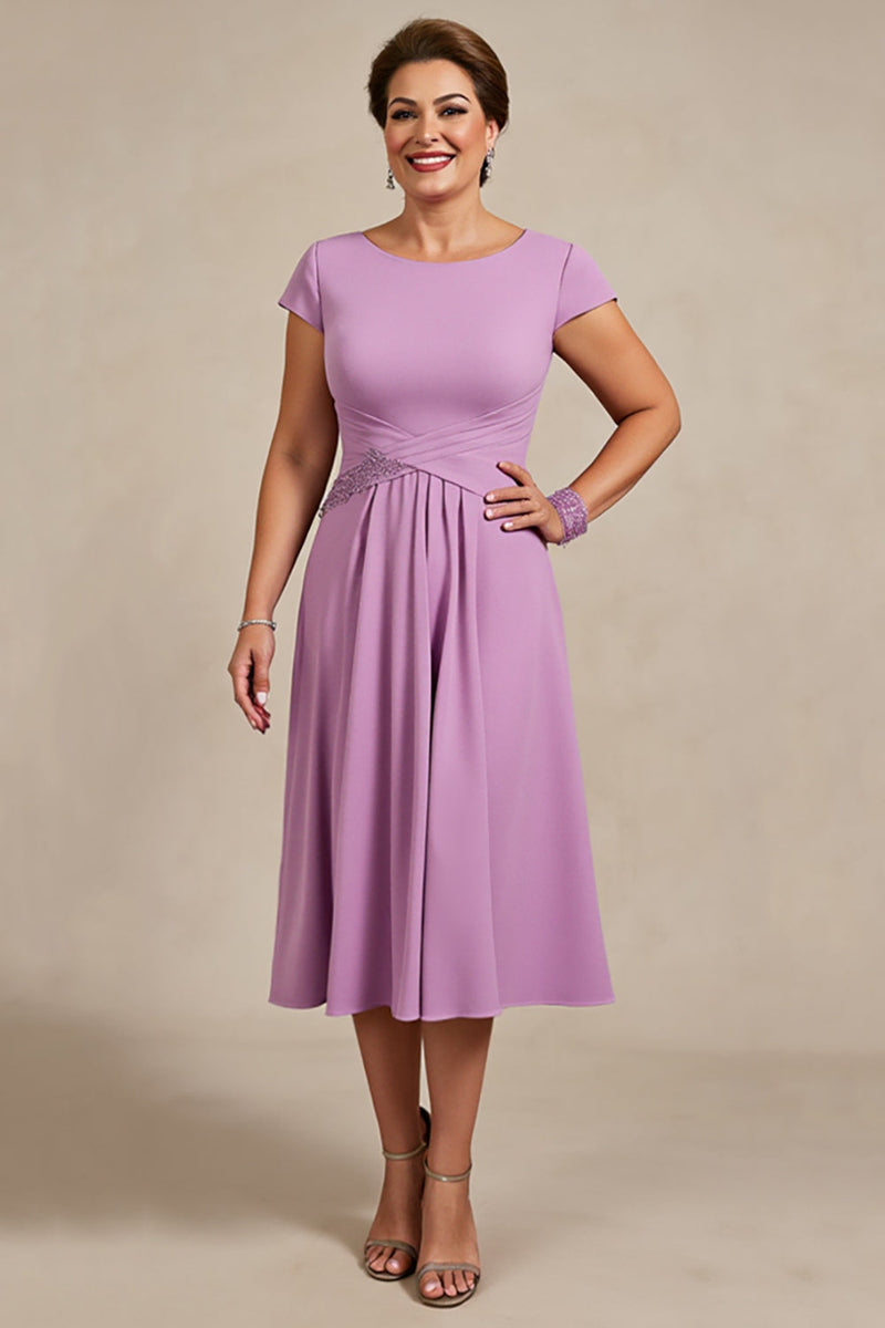 Load image into Gallery viewer, Lilac A Line Ruched Midi Plus Size Mother of the Bride Dress