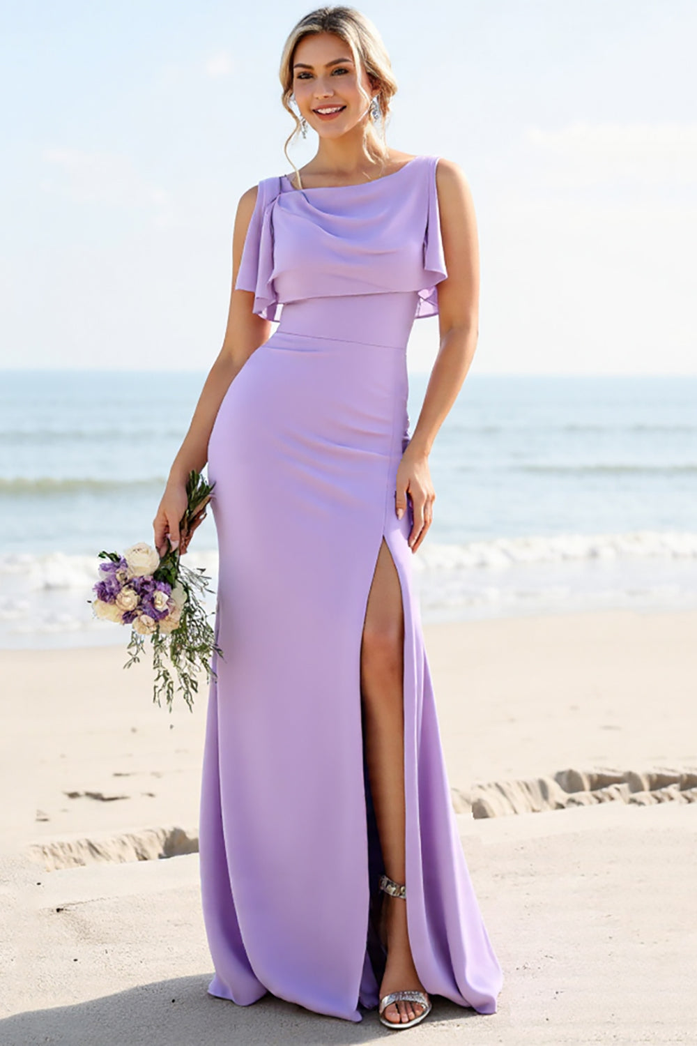 Mermaid Lilac Long Bridesmaid Dress with Slit