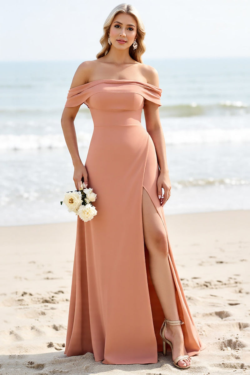 Load image into Gallery viewer, Sunset A Line Off The Shoulder Long Bridesmaid Dress