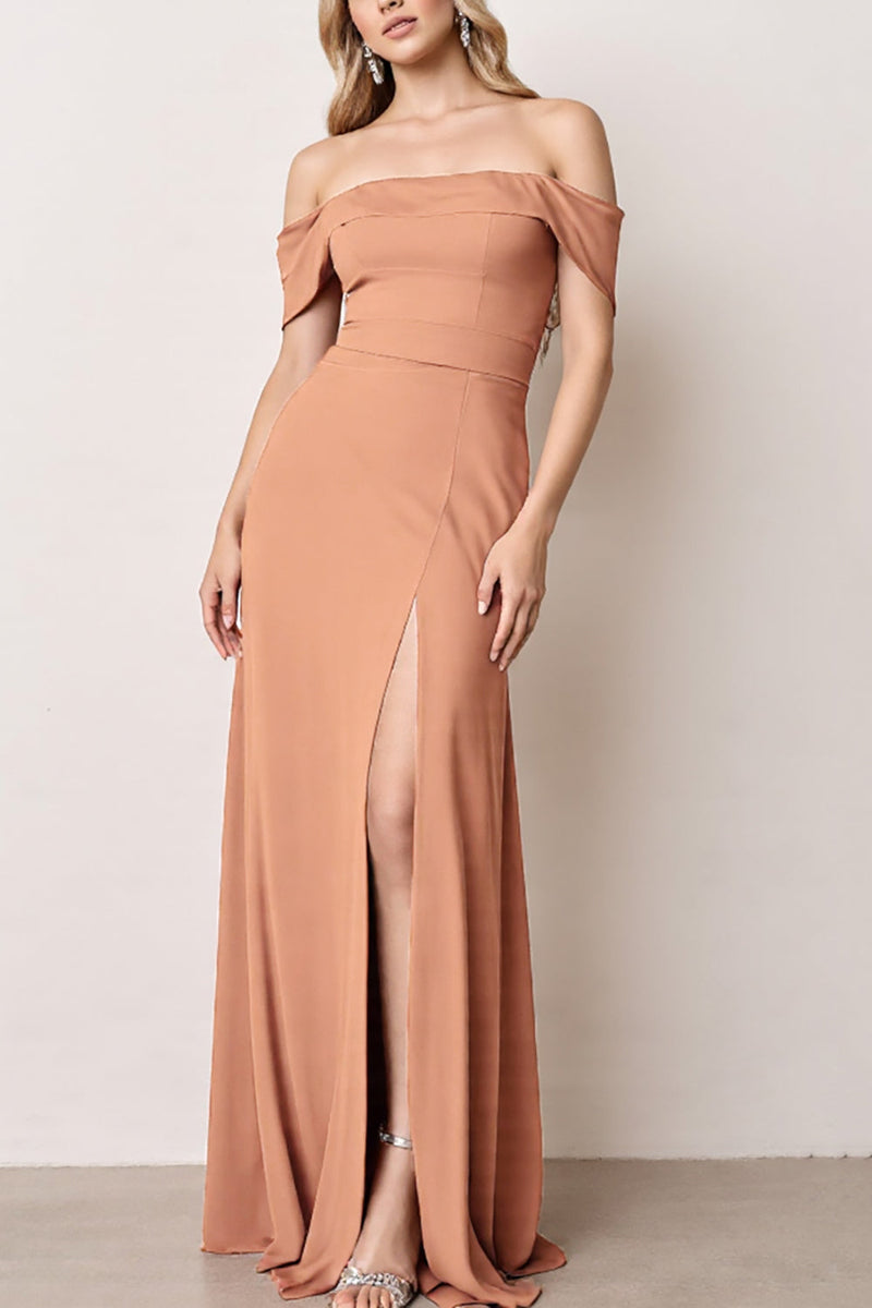 Load image into Gallery viewer, Off The Shoulder Sunset Long Bridesmaid Dress with Slit