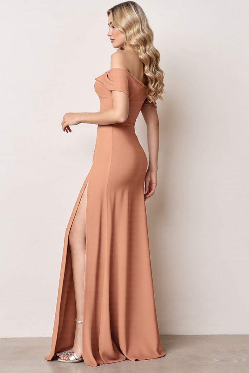 Load image into Gallery viewer, Off The Shoulder Sunset Long Bridesmaid Dress with Slit