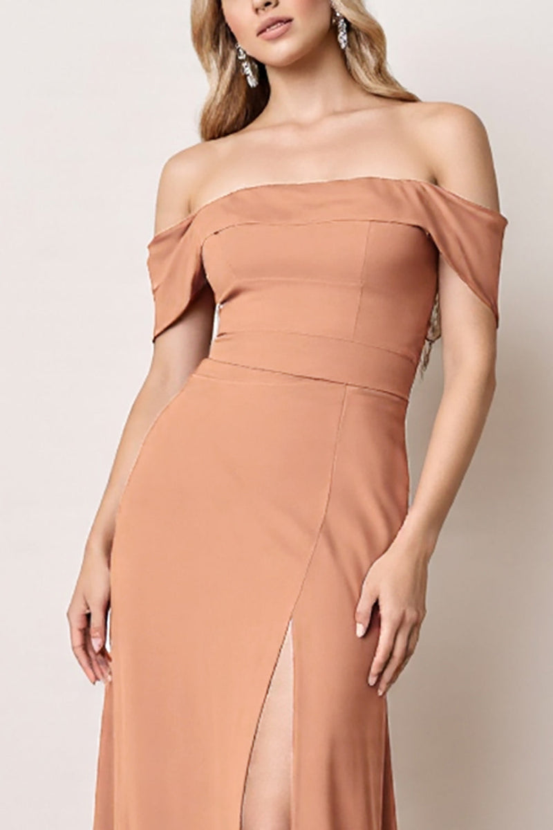 Load image into Gallery viewer, Off The Shoulder Sunset Long Bridesmaid Dress with Slit