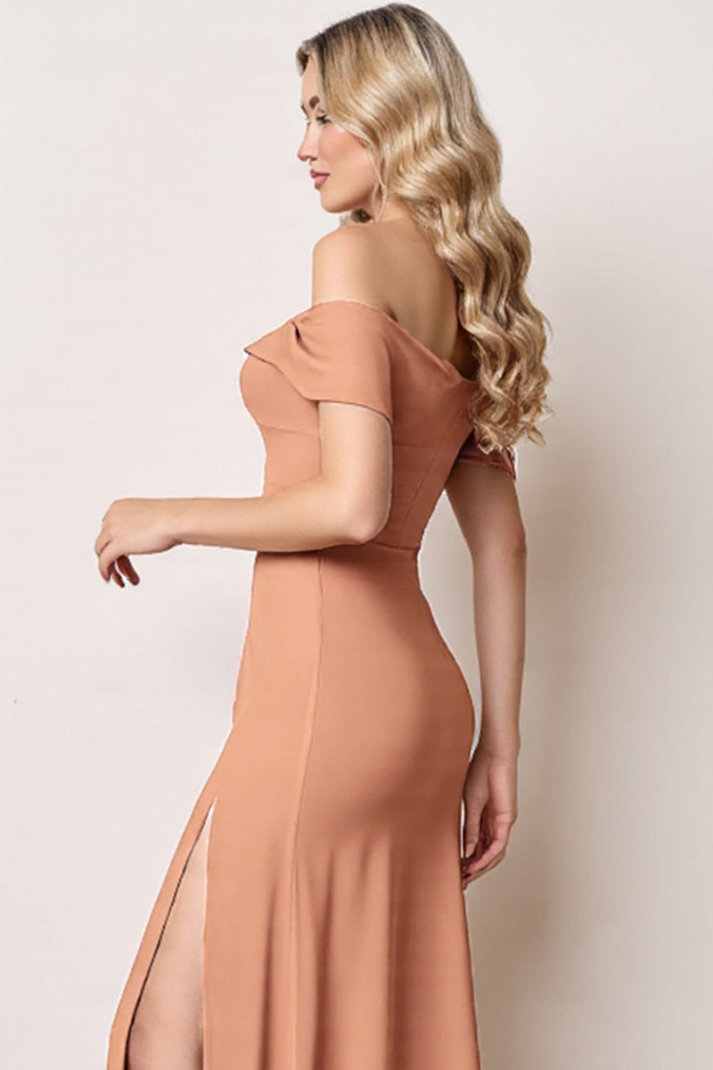Load image into Gallery viewer, Off The Shoulder Sunset Long Bridesmaid Dress with Slit