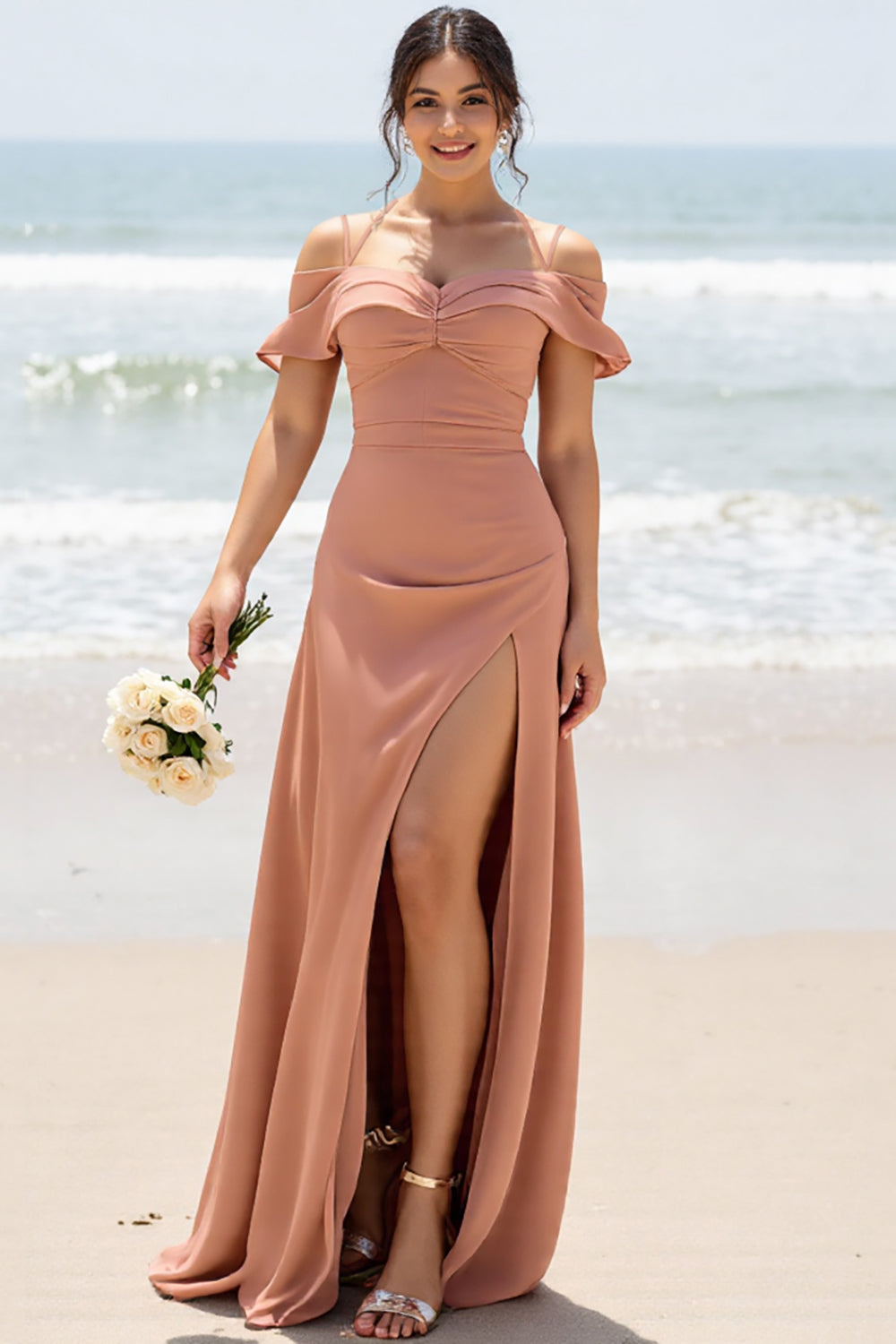 Off The Shoulder Sunset A Line Long Bridesmaid Dress