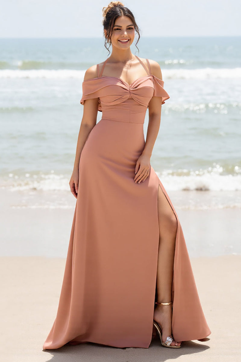 Load image into Gallery viewer, Off The Shoulder Sunset A Line Long Bridesmaid Dress