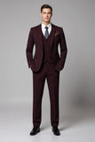 Burgundy Notched Lapel 2 Piece Men's Suits