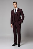 Burgundy Notched Lapel 2 Piece Men's Suits