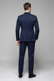 Navy Striped Notched Lapel 3 Piece Men's Suits