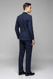 Navy Striped Notched Lapel 3 Piece Men's Suits