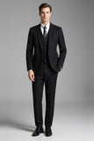 Black Notched Lapel 3 Piece Men's Suits