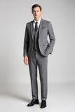 Classic Checked Grey Slim Fit 3 Piece Men's Suit