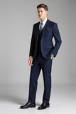 Navy 3 Piece Notched Lapel Pinstripe Men's Suit