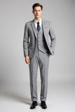 Grey Slim Fit Checked Notched Lapel 3 Piece Men's Suit