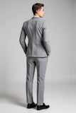 Grey Slim Fit Checked Notched Lapel 3 Piece Men's Suit