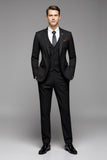 Black Slim Fit Notched Lapel One Button Solid 3 Piece Men's Suit
