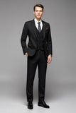 Black Slim Fit Notched Lapel One Button Solid 3 Piece Men's Suit