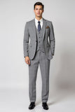 Elegant Grey 3 Piece Notched Lapel One Button Plaid Men's Suit