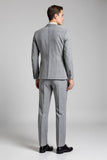 Notched Lapel Slim Fit Checked 3 Piece Grey Men's Suit