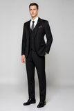 Black Slim Fit Classic Notched Lapel One Button 3 Piece Men's Suit