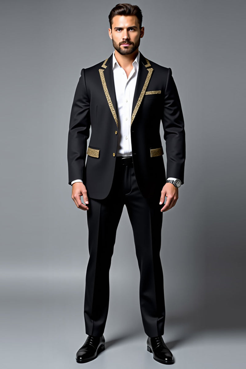 Load image into Gallery viewer, Black 2 Pieces Notched Lapel Prom Suits