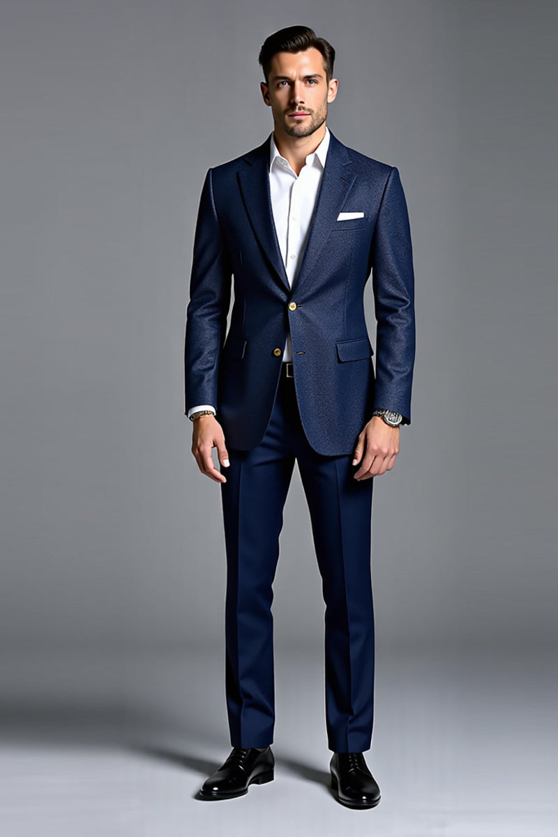 Load image into Gallery viewer, Navy 2 Pieces Notched Lapel Single Breasted Prom Suits