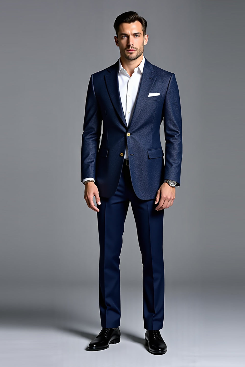 Navy 2 Pieces Notched Lapel Single Breasted Prom Suits