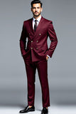 Burgundy Double Breasted Notched Lapel Men's Prom Suits