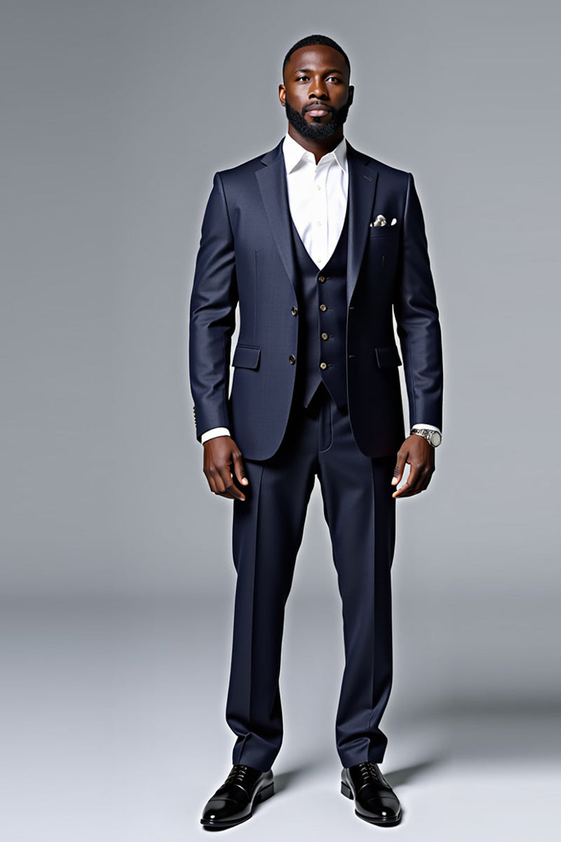 Load image into Gallery viewer, Dark Blue 3 Piece Single Breasted Men&#39;s Suit