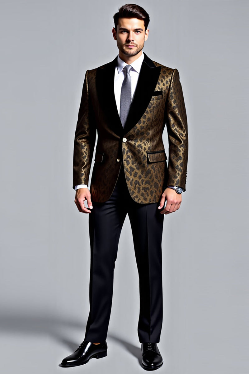 Load image into Gallery viewer, Black Golden Leopard Peak Lapel 2 Piece Men&#39;s Suits