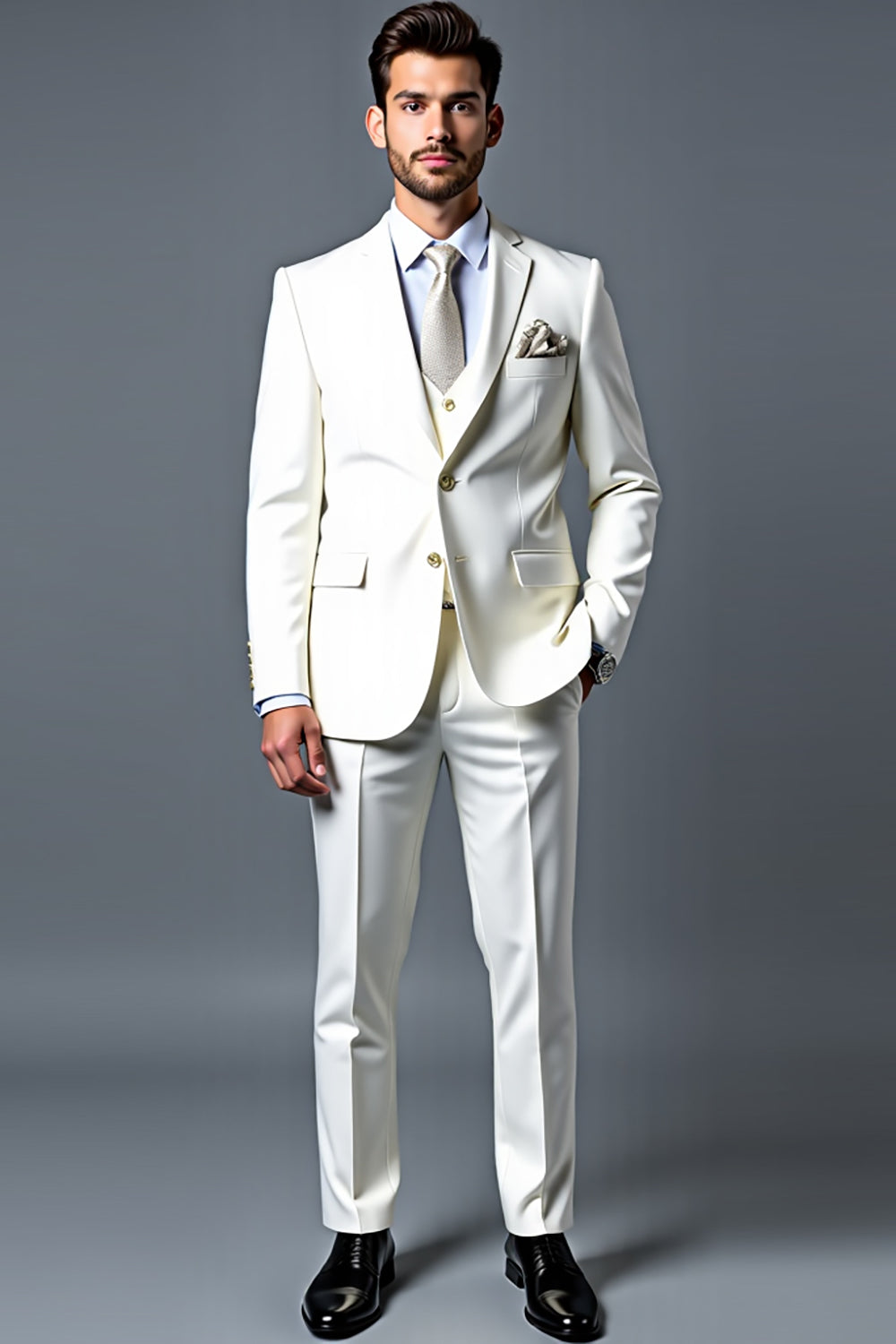 Classic White Slim Fit Single Breasted 3 Piece Men's Suit