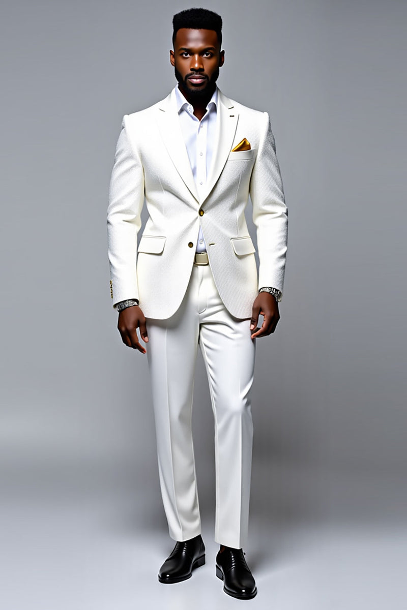 Load image into Gallery viewer, Textured Single Breasted Slim Fit 2 Piece White Men&#39;s Suit