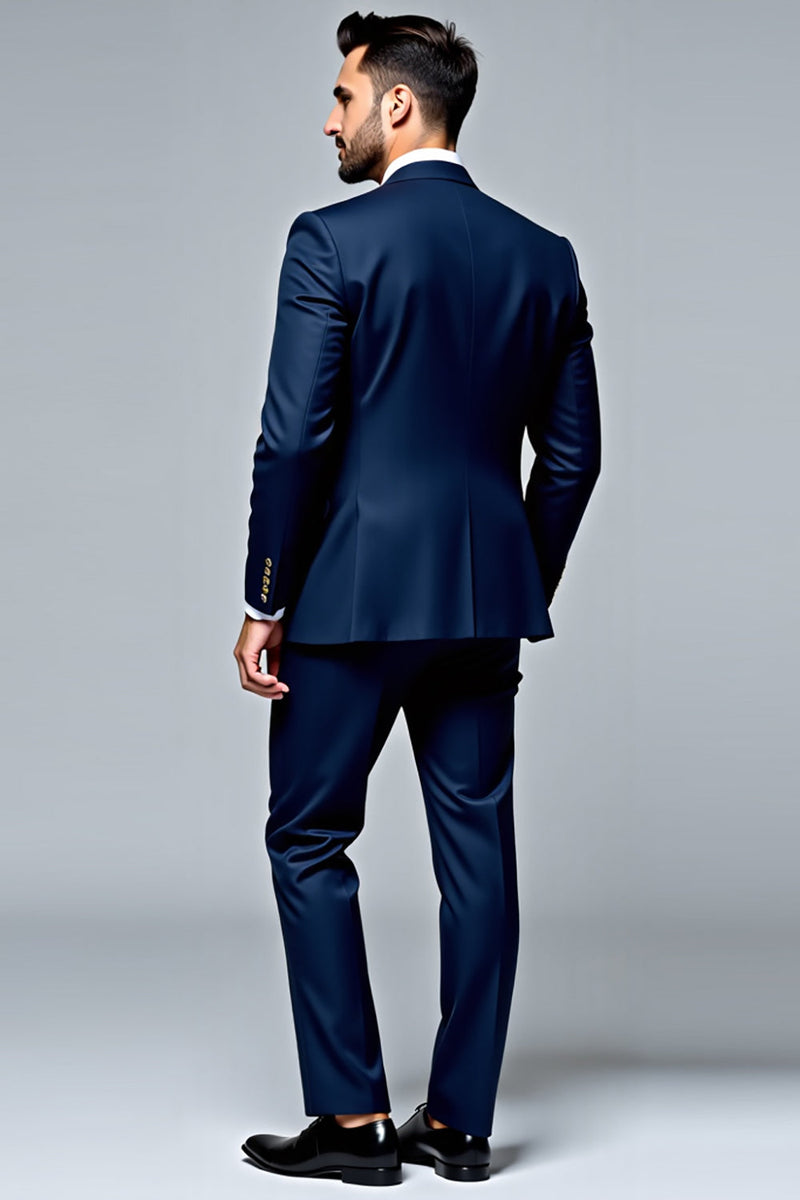 Load image into Gallery viewer, Dark Blue 2-pieces Single Breasted Lapel Slim-fit Men&#39;s Suit