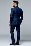 Dark Blue 2-pieces Single Breasted Lapel Slim-fit Men's Suit