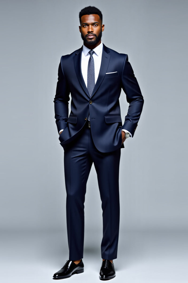 Load image into Gallery viewer, Dark Blue Shawl Lapel Single breasted 2 pieces Men&#39;s Suits