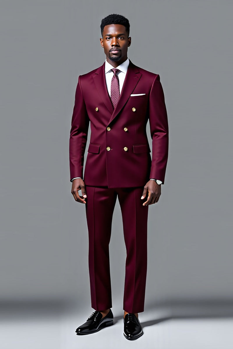 Load image into Gallery viewer, Burgundy Double-breasted 2 pieces Men&#39;s Suits