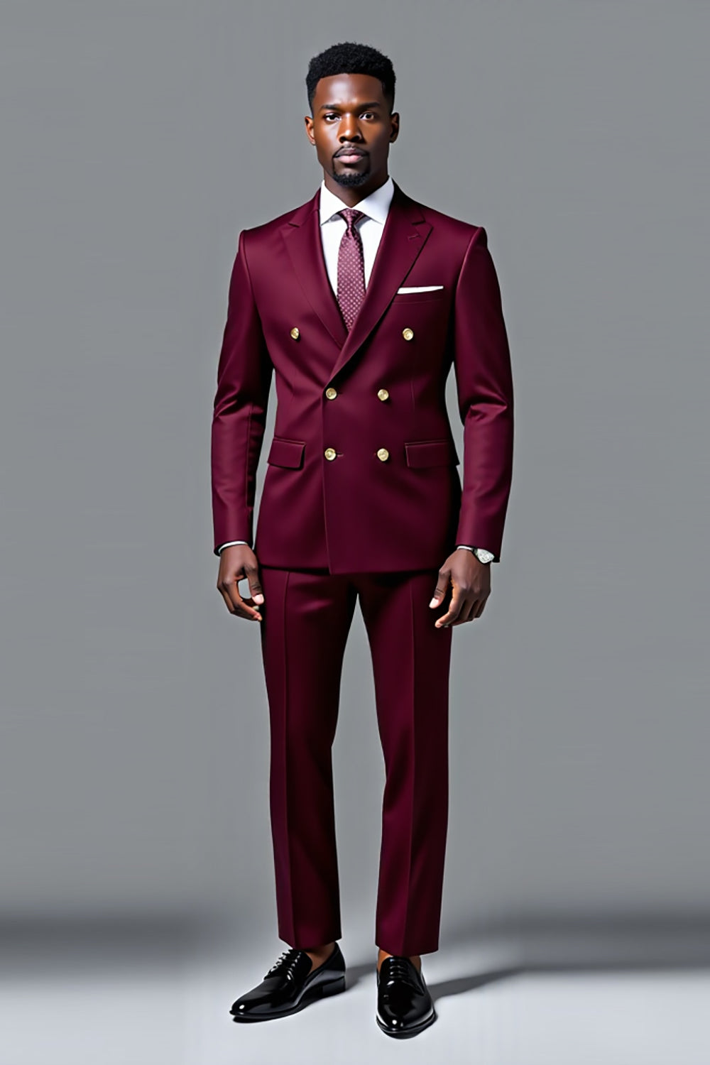 Burgundy Double-breasted 2 pieces Men's Suits